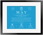 May family name heritage in Blue with Black Matte Frame