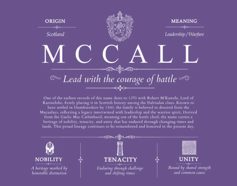 Mccall surname history and heritage in Purple