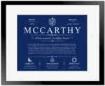 Mccarthy surname meaning and heritage in Deep Blue with Black Matte Frame