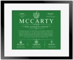 Mccarty family name meaning and origin in Dark Green with Black Matte Frame