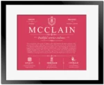 Mcclain family name history in Red with Black Matte Frame