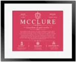 Mcclure family name meaning and history in Red with Black Matte Frame