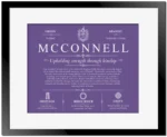 Mcconnell family name origin and history in Purple with Black Matte Frame