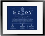 Mccoy personalized surname meaning in Deep Blue with Black Matte Frame