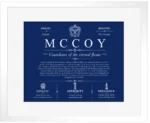 Mccoy personalized surname meaning in Deep Blue with White Matte Frame