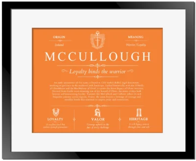 Mccullough surname meaning origin and heritage in Orange with Black Matte Frame