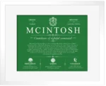 Mcintosh family name history in Dark Green with White Matte Frame