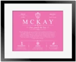 Mckay surname meaning and heritage in Pink with Black Matte Frame