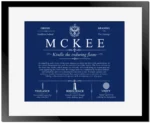 Mckee surname heritage and history in Deep Blue with Black Matte Frame
