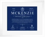 Mckenzie surname history and family heritage in Deep Blue with White Matte Frame Mckenzie surname history and family heritage in Deep Blue with White Matte Frame
