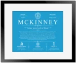 Mckinney surname heritage and history in Blue with Black Matte Frame