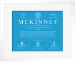 Mckinney surname heritage and history in Blue with White Matte Frame