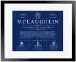 Mclaughlin family name origin and history in Deep Blue with Black Matte Frame