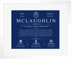 Mclaughlin family name origin and history in Deep Blue with White Matte Frame