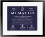 Mcmahon family name meaning and history in Navy Blue with Black Matte Frame