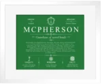 Mcpherson last name origin and heritage in Dark Green with White Matte Frame