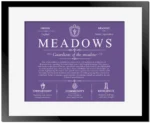 Meadows personalized family surname in Purple with Black Matte Frame