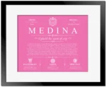 Medina last name meaning and origin in Pink with Black Matte Frame