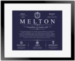 Melton surname meaning and origin in Navy Blue with Black Matte Frame