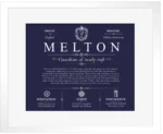 Melton surname meaning and origin in Navy Blue with White Matte Frame