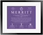 Merritt last name meaning and origin in Purple with Black Matte Frame