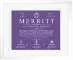 Merritt last name meaning and origin in Purple with White Matte Frame