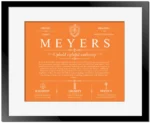 Meyers surname meaning and heritage in Orange with Black Matte Frame