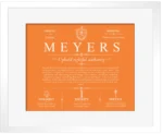 Meyers surname meaning and heritage in Orange with White Matte Frame