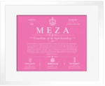 Meza family name history in Pink with White Matte Frame