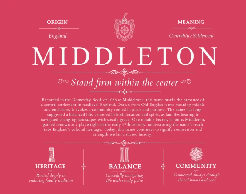 Middleton personalized last name meaning in Red