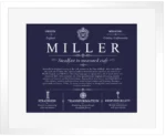 Miller surname history and heritage in Navy Blue with White Matte Frame Miller surname history and heritage in Navy Blue with White Matte Frame