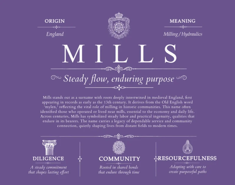 Mills last name history and origin in Purple