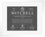 Mitchell surname history and heritage in Gray with White Matte Frame