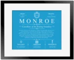 Monroe surname meaning origin and heritage in Blue with Black Matte Frame