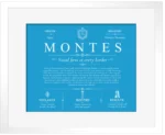Montes surname meaning history and origin in Blue with White Matte Frame