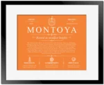 Montoya personalized family surname in Orange with Black Matte Frame