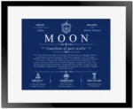 Moon last name history and origin in Deep Blue with Black Matte Frame
