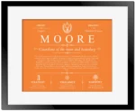 Moore surname heritage and history in Orange with Black Matte Frame