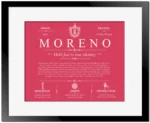 Moreno surname origin and family heritage in Red with Black Matte Frame