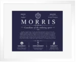 Morris personalized family surname in Navy Blue with White Matte Frame Morris personalized family surname in Navy Blue with White Matte Frame