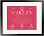 Morrow surname history and family heritage in Red with Black Matte Frame