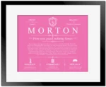 Morton family name meaning and origin in Pink with Black Matte Frame