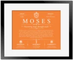 Moses personalized family surname in Orange with Black Matte Frame
