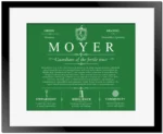Moyer personalized last name meaning in Dark Green with Black Matte Frame