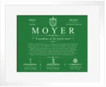 Moyer personalized last name meaning in Dark Green with White Matte Frame