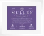 Mullen surname history and heritage in Purple with White Matte Frame