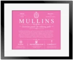 Mullins family name meaning and history in Pink with Black Matte Frame