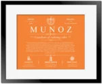 Munoz surname origin and family heritage in Orange with Black Matte Frame