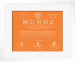 Munoz surname origin and family heritage in Orange with White Matte Frame Munoz surname origin and family heritage in Orange with White Matte Frame