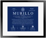 Murillo surname origin and history in Deep Blue with Black Matte Frame